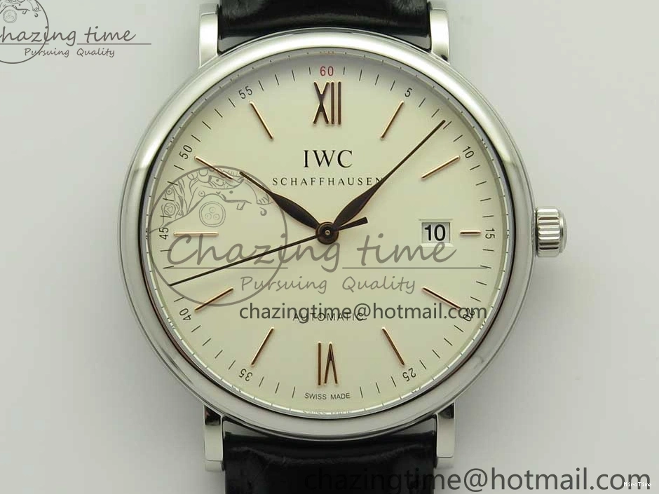 MIROTIME 0808 Portofino Automatic SS FKF 1:1 Best Edition White Dial RG Markers on Black Leather Strap A Stretchable 7141